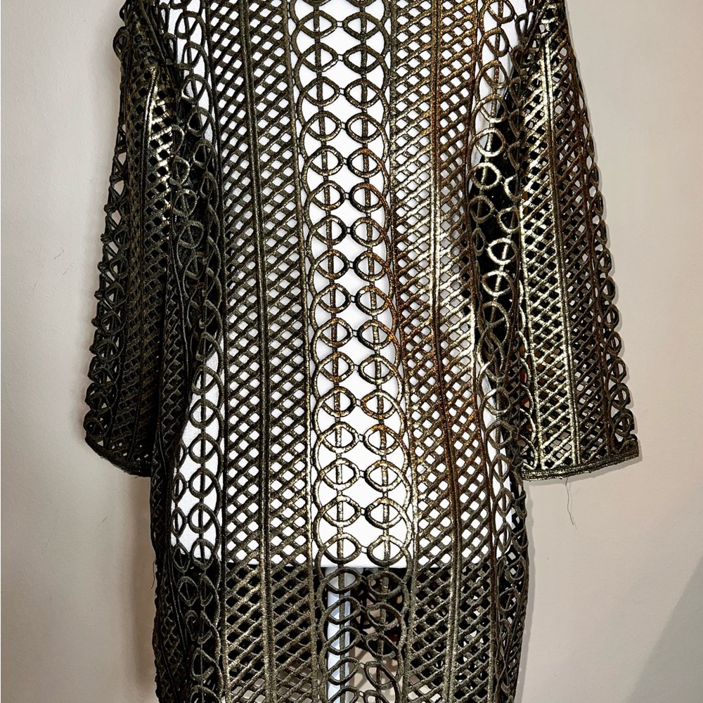 CHICOS Travelers Antiqued Gold Foldable “Lace” Jacket Coat! So UNIQUE! Chico’s 3 - Picture 12 of 13